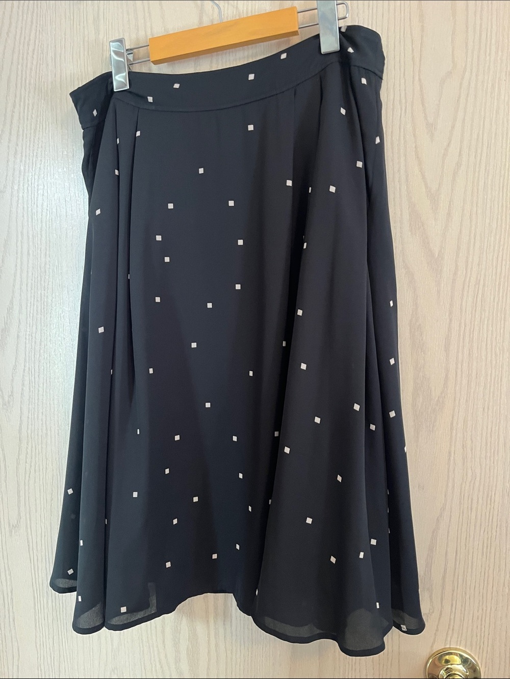 Daniel Rainn Black A-Line Midi Skirt with White Square Print